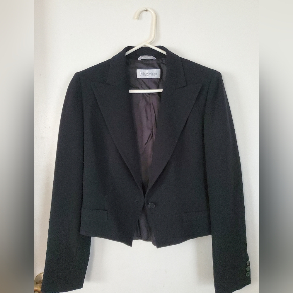 Max Mara black bustled blazer jacket sz 44